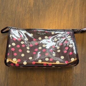 Vintage kate spade Brown Polka Dot Cosmetic Bag with Pink & Cream Dots